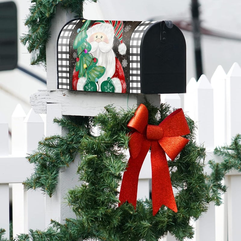 Texupday Christmas Santa Claus Decoration Mailbox Cover with Magnetic Strip Winter Christmas Tree Mailbox Wraps Post Letter Box Cover Standard Size 21" X 18" for Garden Outdoor Yard Decor - Image 5
